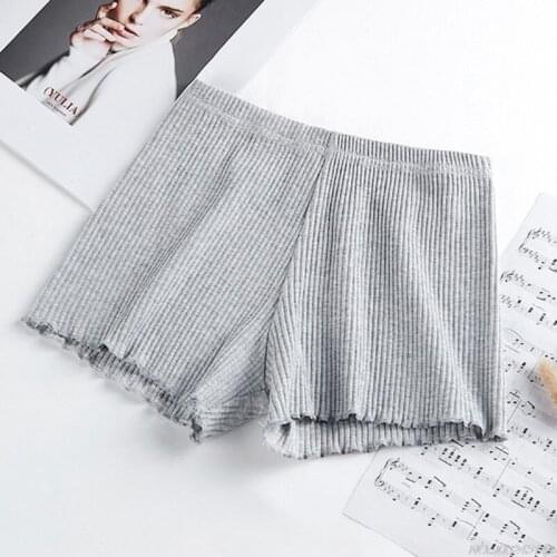 Ladies Women Summer Safety Pants Thread Ribbed Striped Seamless Stretchy Underpants Solid Color Ruffled Agaric Jy9 21 Dropship