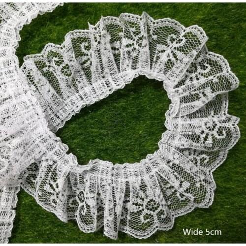 1M Embroidery Lace Pleated Guipure Tulle Laces Ribbon Trim 5cm Diy Sewing White Lace Fabric Dress Decoration Clothes Crafts QT6A