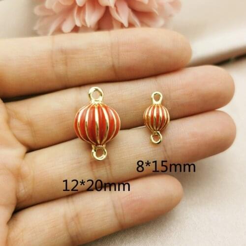 10pcs Chinese Style Enamel Flower Lantern Connectors Charms Metal Pendants Fit Earring Keychain Floating DIY Jewelry Accessories