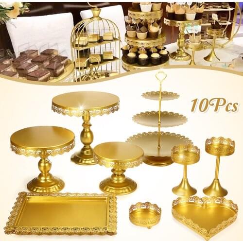 10Pcs Gold Metal Cupcake Cake Holder Dessert Stand Set Wedding Event Party Display Tower Plate Wedding Dessert Table Decoration
