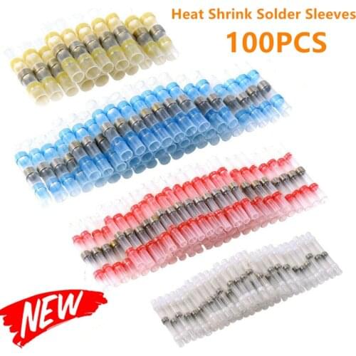 100Pcs Waterproof Seal Solder Sleeve Terminals Heat Shrink Butt Electrical Wire Splice Connectors Kit Assortment 10-26AWG