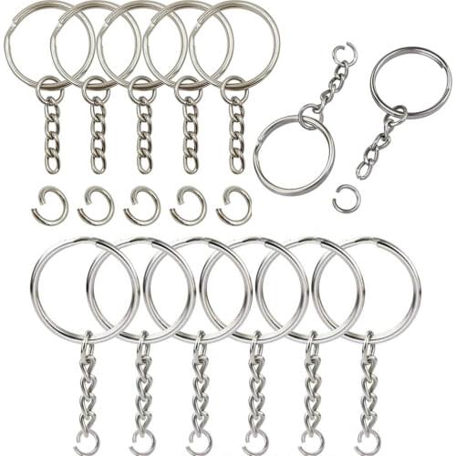 20pcs Keyring with Split Ring Clasp for Pendants Keyfob Key Holder Silver Plated Blank Key Ring DIY Keychain Crafts Accessories