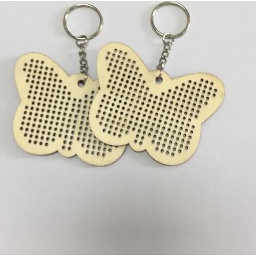 20pcs wood butterfly cross stitch keychain wood keyring