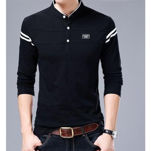 2021 New Fashion T shirt Men 100% Cotton Long Sleeve Button Up Casualwear High Street O Neck t shirt for men