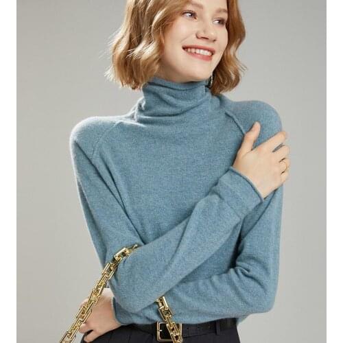 2021 woman winter 100% Cashmere sweaters knitted Pullovers jumper Warm Female Turtleneck blouse blue long sleeve clothing