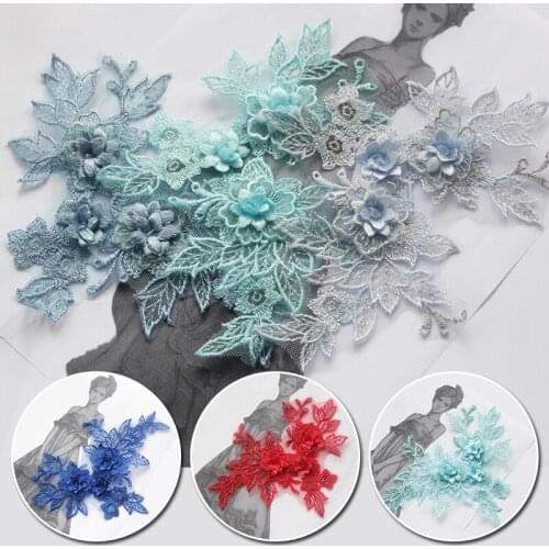 3D Flower Mesh Embroidered Lace Applique With Flower DIY Lace Fabric Trim Craft Supplies Wedding Dress Decor Patches 19*15cm