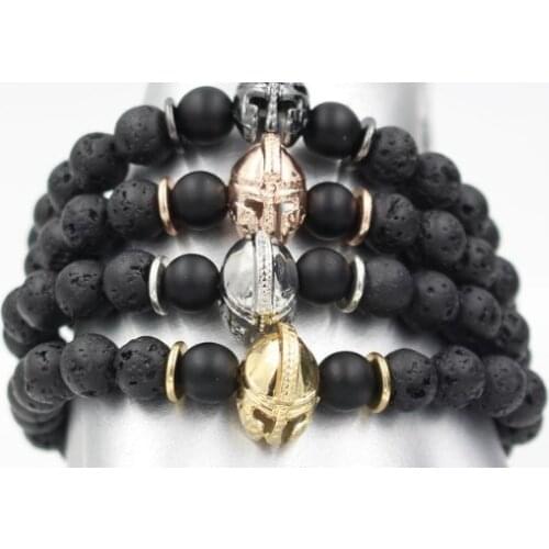 8mm jf3 gold silver Copper cz zircon cubic zirconia elastic adjusted volcanic lava agate Onyx helmet Bracelet Bangles