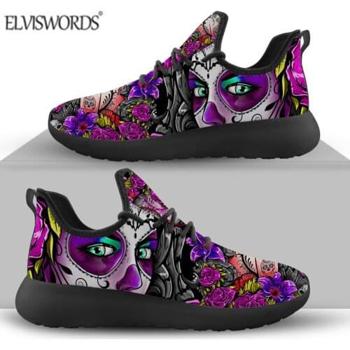 ELVISWORDS Skull Prints Mesh Knie Sneakers Day Of The Dead Stylish Running Shoes Men Sneakers Outdoor Vulcanized Shoes 2021