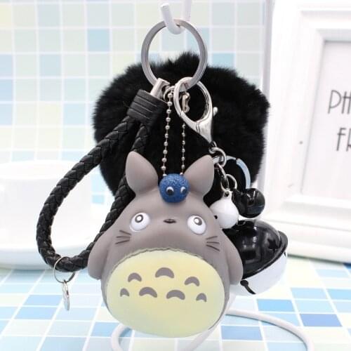 FIMAODZ Cartoon Bell Totoro Plush Keychain 2021 Voiced Vinyl Cute My Neighbor Figure Cat key Chains Anime Kids Keyring Gift