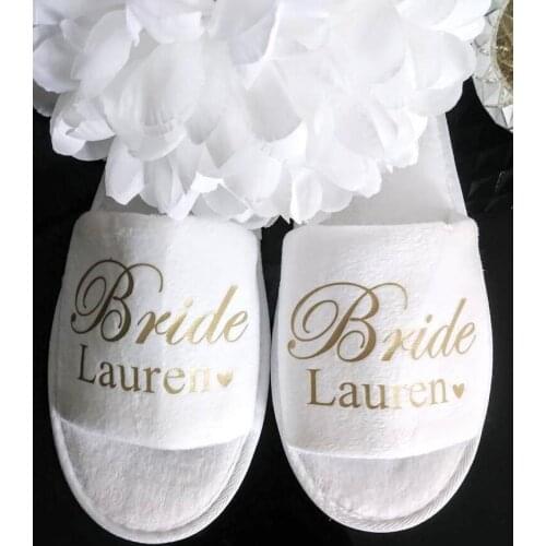 Personalized silver gold wedding Bride&Bridesmaid name spa Slippers,Bachelorette slippers party favors gifts bridesmaid slippers