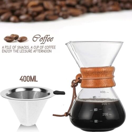 400ml Classic Coffee Pot High Resistant Glass Manual Coffee Maker Espresso Coffee Machine With Stainless Steel V60 Filter Pot