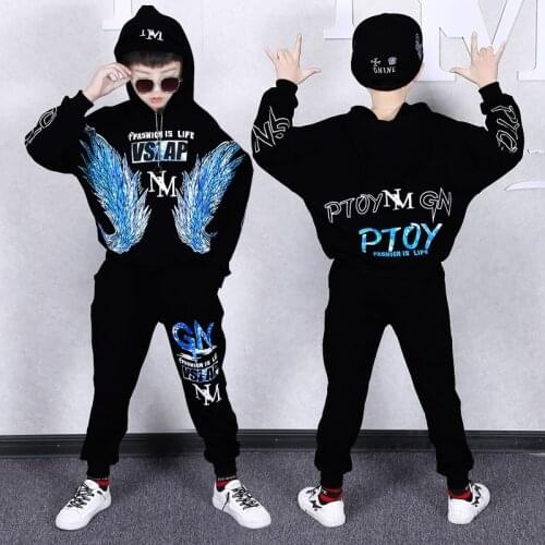 Children Boys Clothing Sets 2pcs Hip Hop Shirt Hoodies+pants Girls Outfits Blue Wings Print Cool Boy Clothing Boys Tracksuit
