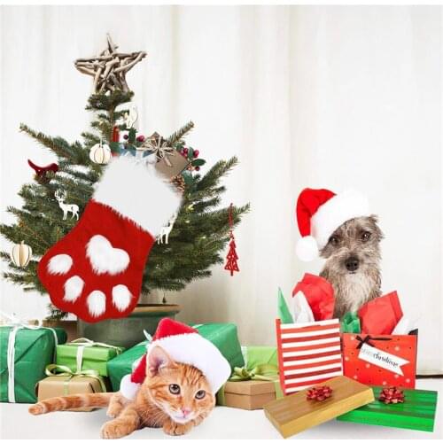 Creative Pet Dog Cat Paw Christmas Stocking Socks Gift Bags Holder Xmas Tree Hanging Pendant New Year Decorations For Home U3