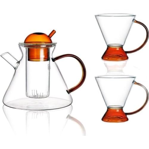 Fashionable High Borosilicate Glass Scented Tea Teapot With Handle Amber Triangle Lazy Simple Kung Fu Pot Cup Set