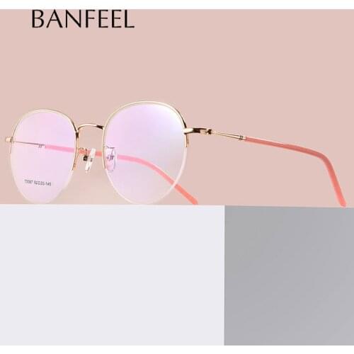 Round Alloy Half Frame Glasses Frames Women Myopia Prescription Eyeglasses Frames Men Vintage Optical Eyewear Ladies Retro