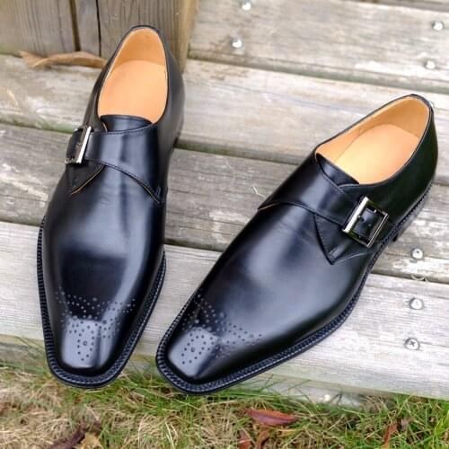 Sipriks 2021 New Style Black Leather Casual Shoes Mens Monk Strap Flats Italian Custom Goodyear Welt Dress Wedding Grooms Gents