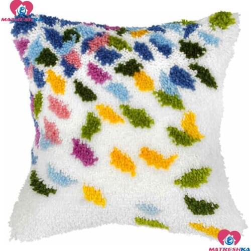 DIY Handmade Pillowcase Set Latch Hook Kits leaf Embroidery Printed canvas 3d Pillowcase Crochet Hook kits Unfinished home decor