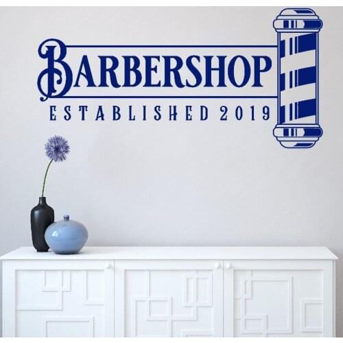 New BarberShop Established 2019 Silhouette Wall Sticker Beauty Salon BarberShop Wall Art Decoration A001432