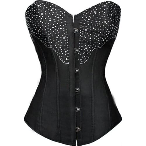 New Arrival Adult Corset Lingerie Sexy Black Elegant Rhinestones Corsets Burlesque Costume women lingerie corslet