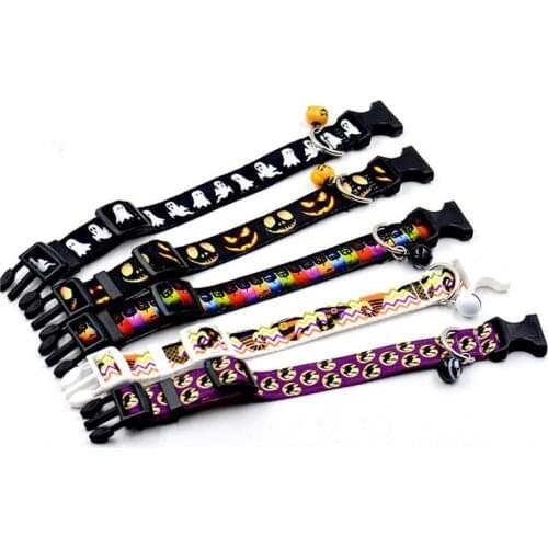 Halloween Dog Collar Personalized Nylon Pet Dog Pumpkin Bat Colar Puppy Cat Adjustable Collars For Small Medium Dogs Supplies