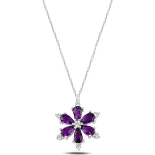 Amethyst 925 Sterling Silver Flower Setting Girl Necklace With Gold Plate Options High Quality Jewelry Gift Men Women
