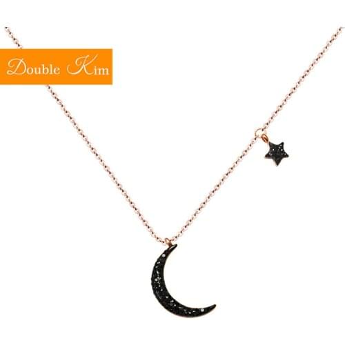 Black Moon Star Pendant Necklace Titanium Stainless Steel Inlaid Zircon Necklace Fashion Trendy Women Jewelry Gift Dropshipping