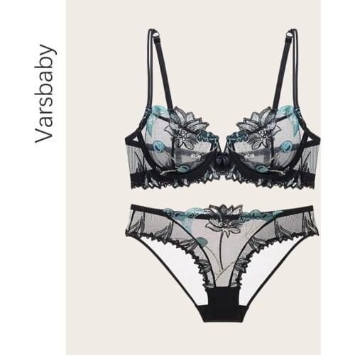 Sexy Floral Lace Transparent Underwear Women Ladies Comfortable Bra Set