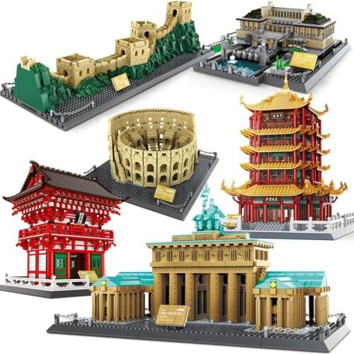 City Architecture Building Blocks Chinese Great Wall Moscow Church New York Statue of Liberty Street Moc Model Construction Toys