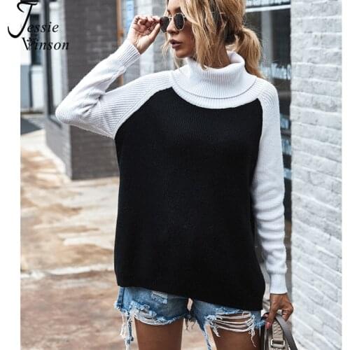 Jessie Vinson Turtleneck Sweater Women Patchwork Womens Sweaters Casual Loose Pullover Knitted Sweater Knitwear Autumn Winter