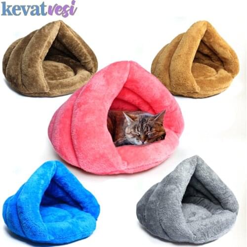 Warm Pet Cat Sleeping Bag Solid Color Plush Kitten Bed Mats Cave House Soft Dogs Nest Cushion Winter Small Animals Supplies
