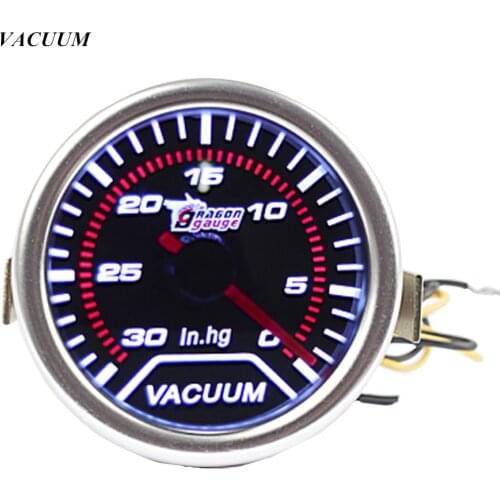 EE support Universal Car Accessories Automobile Clock White Shell Pointer 2" 52mm Smoke Len LED Vacuum Gauge Meter In.Hg