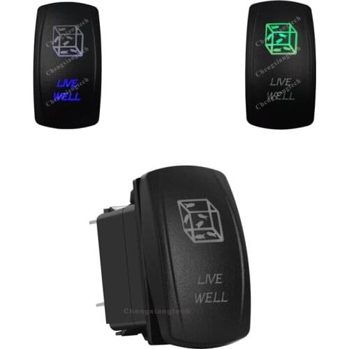 3 Pin SPST On Off Rocker Switch - LIVE WELL - Car Boat Marine Up Green & Down Blue Led Toggle Switch for Carling Narva