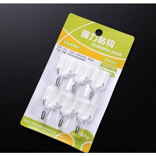 6Pcs Multifunction Wall Type Clothes Towel Holder White Plastic Door Sticky Hanger Strong Adhesive Hooks Kitchen Accessories