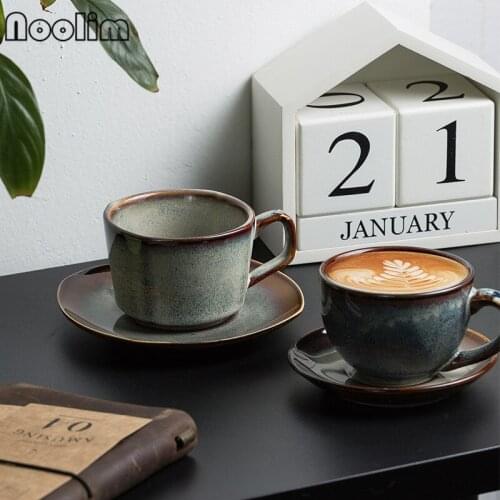 Japanese Ceramic Kiln Change Coffee Mug Retro Office Afternoon Tea Cup with Saucer Set Breakfast Milk Cups Drinkware 210ML