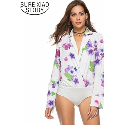 Lapel Deep V Long Sleeve Romper Ladies Shirts Blouse Womens Tops and Blouses Shirts Women 2019 Women Long Sleeve Shirts 3345 50