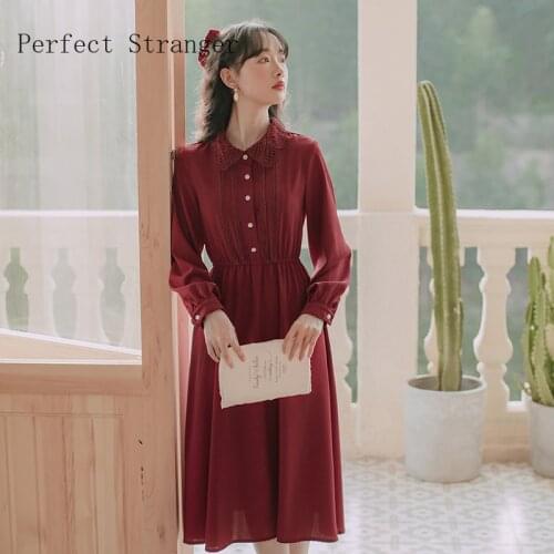 2021 Autumn New Arrival High Quality Retro Polo Collar Collect Waist Long Sleeve Women Long Dress