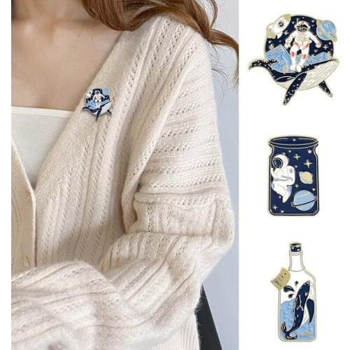 Cartoon Whale Astronaut Planet Drifting Bottle Enamel Pin Badge Creative Backpack Hat Jewelry Accessories Brooch Lapel Pins