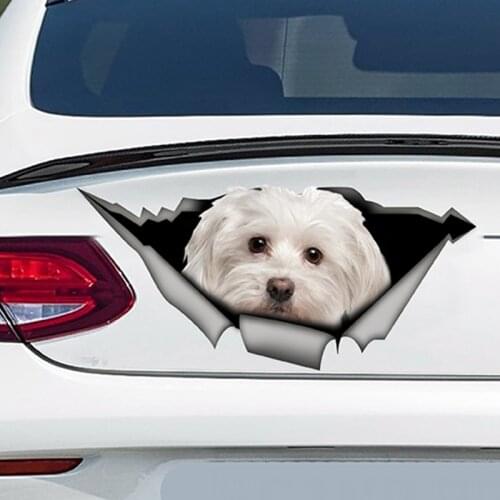 13cm X 6cm 1 Pcs Cute Maltese Car Sticker Pet Dog Car Decoration Torn Metal Decal Reflective Sticker Waterproof Car Styling