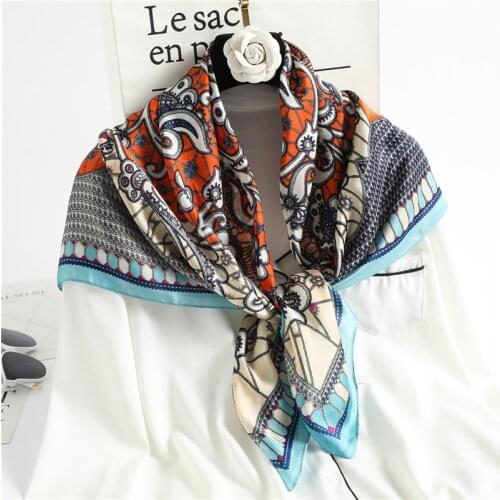2021 Design Women Bandana Silk Scarf Square Hijab Shawl Large Print Foulard Neck Scarves Female Wrap Headband Neckerchief New