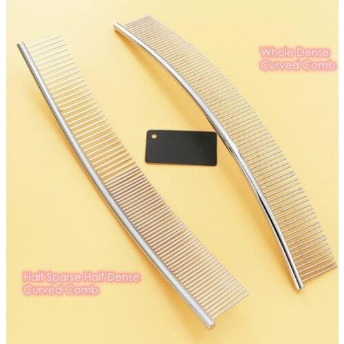 25cm Dog Curved Comb Professional Stainless Steel Pet Grooming Comb Dense Sparse Teeth Dog Cat Cleaning Brush Hair Removal