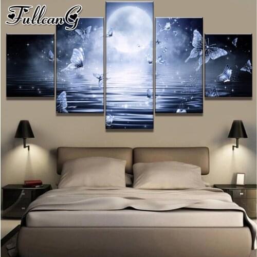 FULLCANG Moon butterfly landscape 5 piece diy diamond painting full square round drill mosaic embroidery sale decoration FC2926