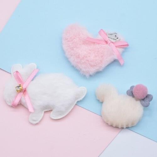 10Pcs Padded Plush Mouse Head Heart Rabbit with Bow Rhinestone Appliques for DIY Clothes Hat Leggings Headwear Sewing Patches