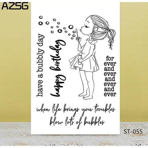 AZSG Lovely girl blow bubbles Clear Stamps/Seal For DIY Scrapbooking/Card Making/Album Decorative Silicon Stamp Crafts