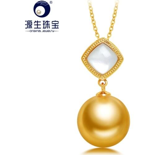 YS 18K Solid Gold Au750 Gold With Oyster Shell Pendant 10-11mm Natural Saltwater South Sea & Tahitian Pearl Pendant Necklace