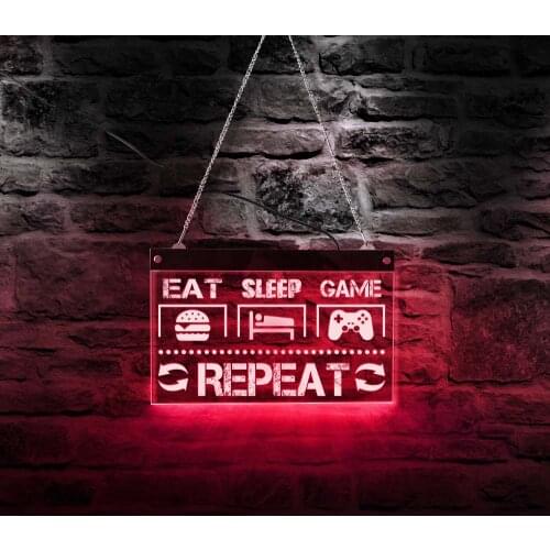 Eat Sleep Game Repeat Funny Gaming Quote LED Neon Sign Man Cave Wall Light Video Gamer Room Lighting Décor Electric Display Sign