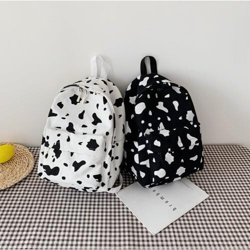 Cow Milk Print Canvas Backpack Women Students Girls Daily Casual Bag Large Capacity Shoulder School Bag 2021 Fashion Popular