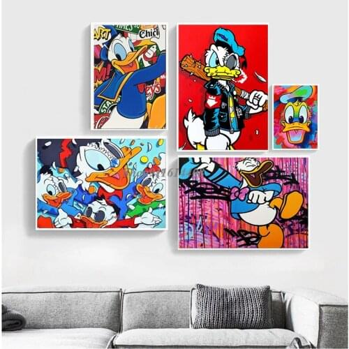 Disney Canvas Paintings Colorful Cartoon Graffiti Mickey Mouse Donald Duck Posters Prints Wall Art Pictures For Room Home Decor