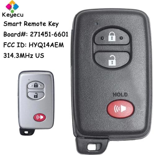 KEYECU Smart Remote Control Car Key With 3 Buttons 315MHz - FOB for Toyota Land Cruiser 2013 2014 2015 FCC# HYQ14AEM 271451-6601