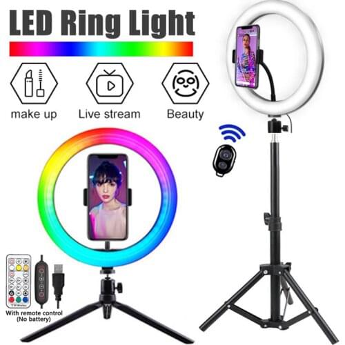 RGB Selfie Ring Light LED Photography Fill Lamp Dimmable 26 Color With Remote control & Tripod Phone Stand For TikTok Video Live