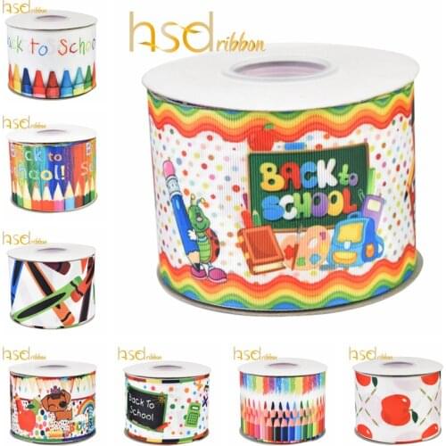 HSDRibbon 22MM 38MM 50MM 75MM Custom printed back to school series Grosgrain Ribbon 50Yards/Roll